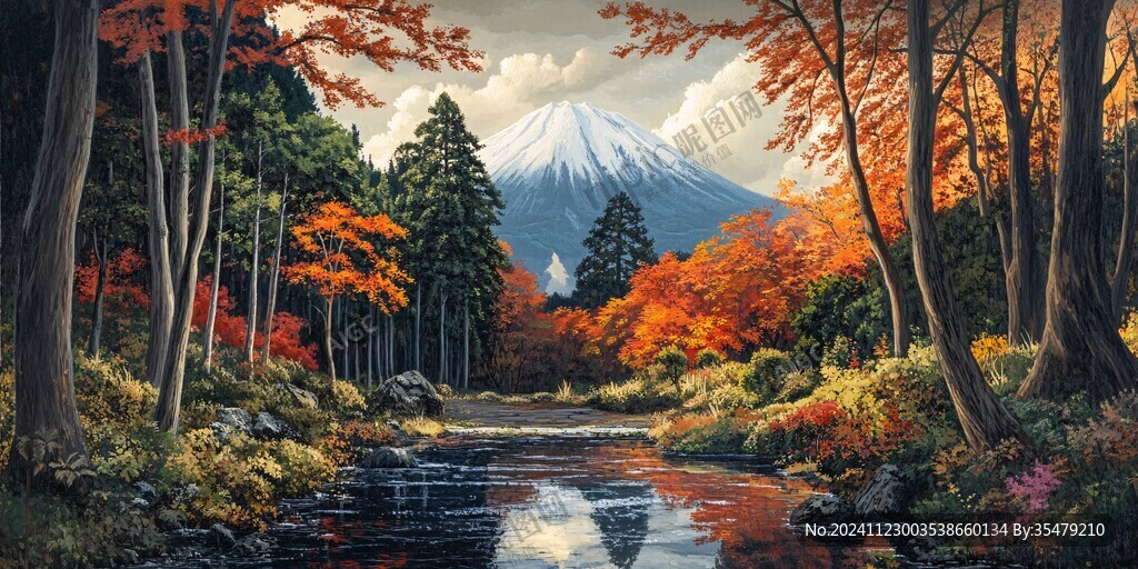 山水秋景油畫