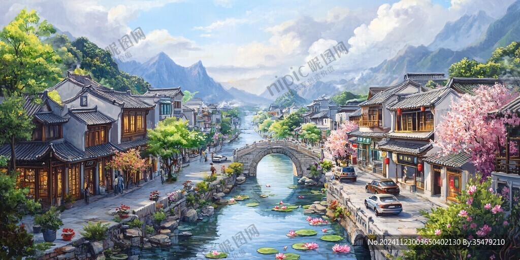 寫(xiě)實(shí)古鎮(zhèn)插畫(huà)