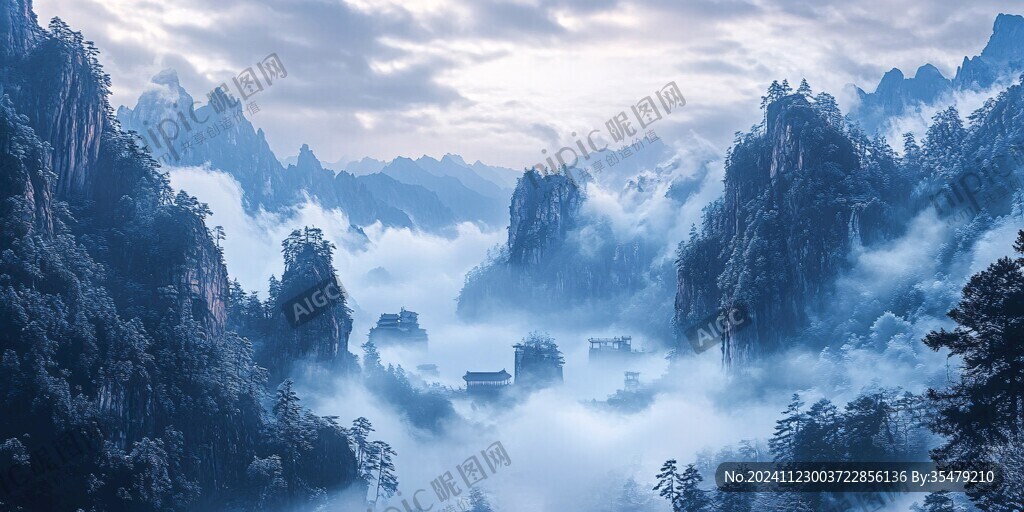 禪意山水山峰云霧風(fēng)景