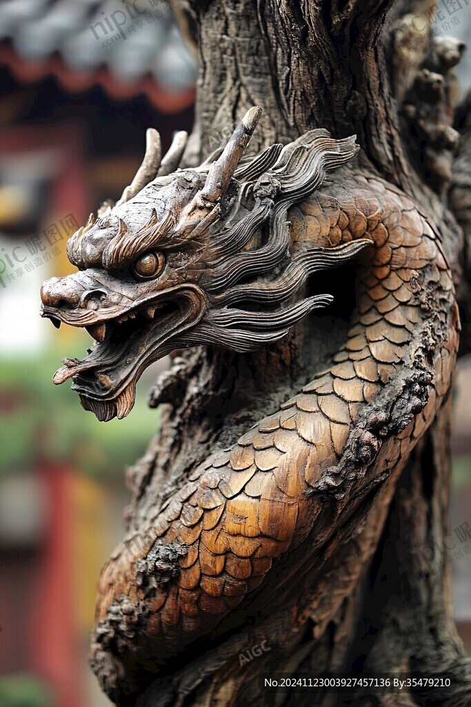 晉祠木龍雕塑