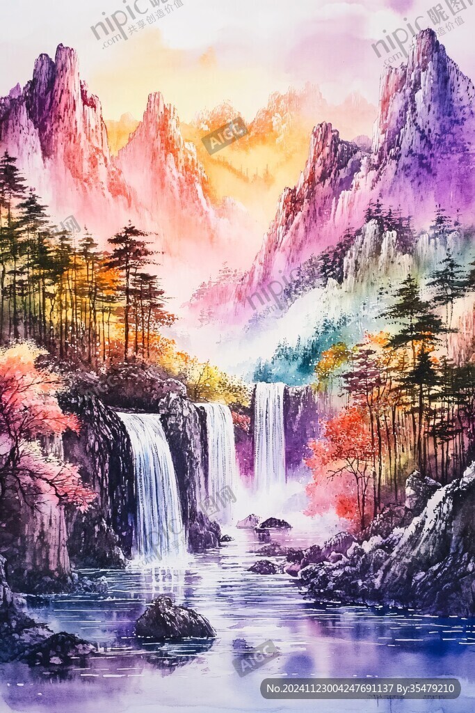 流彩山水風景畫