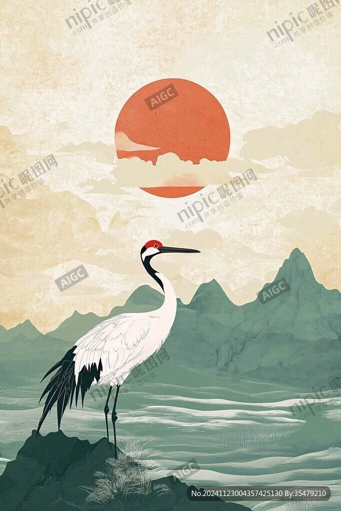 旭日東升仙鶴插畫