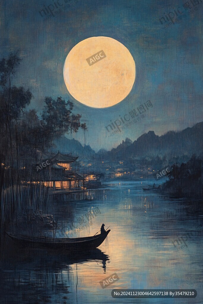 油畫荷塘月色