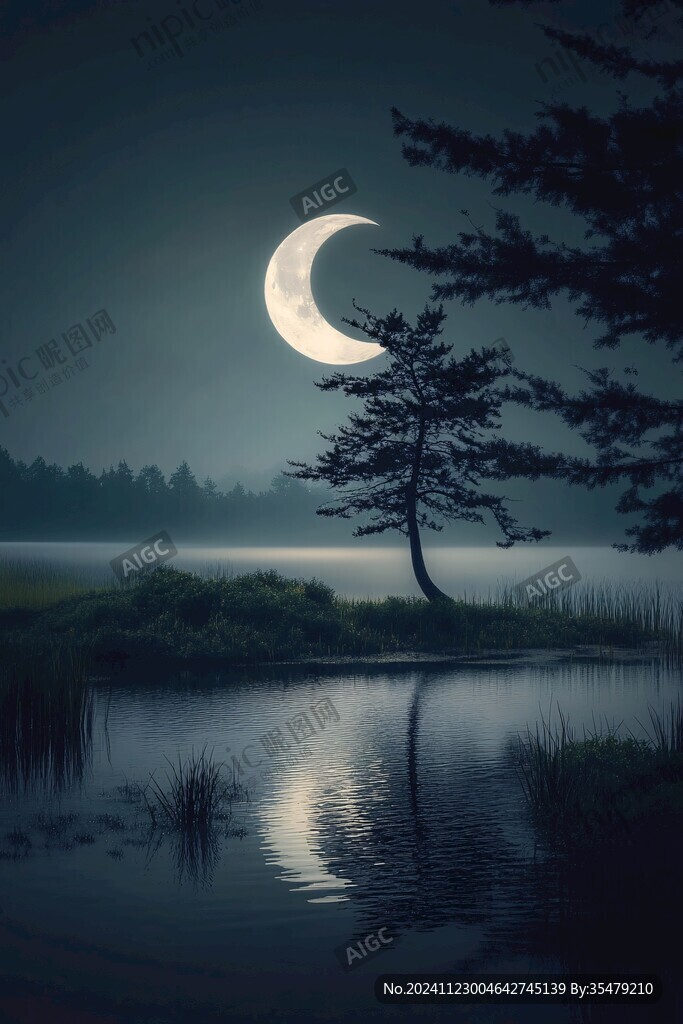 月色夜色夢幻森林背景