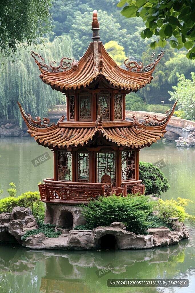 亭臺樓閣綠色背景