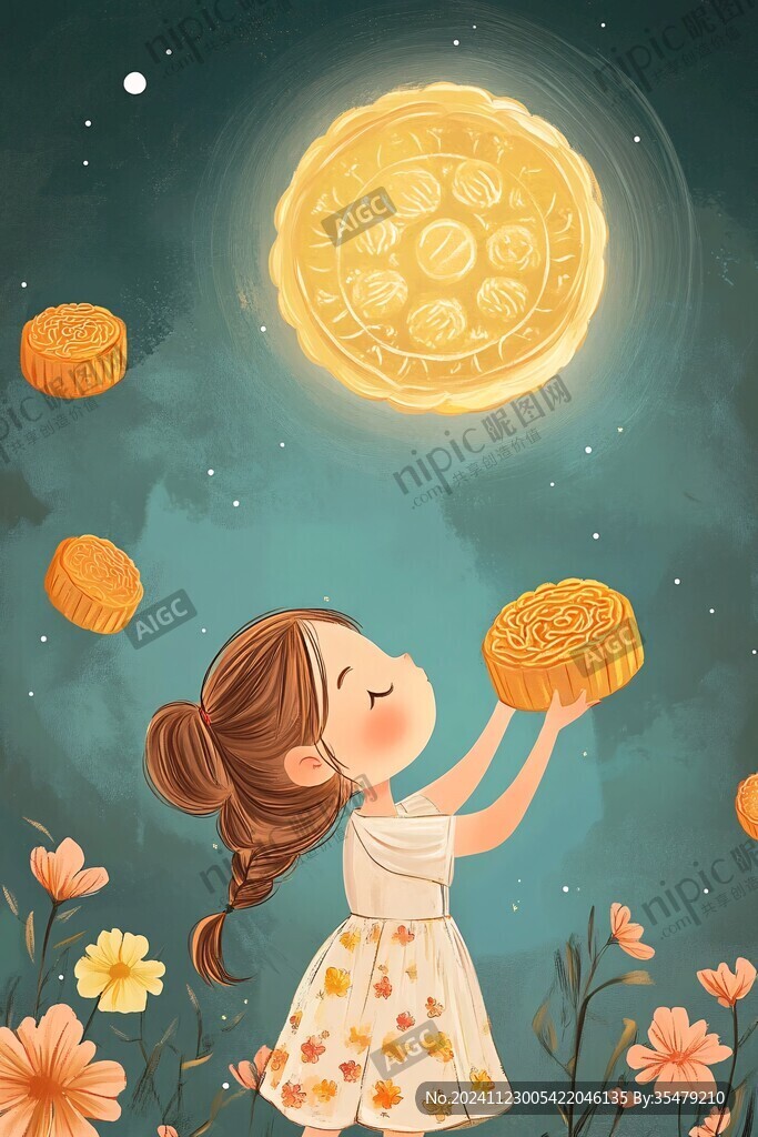 吃月餅的小女孩插畫(huà)