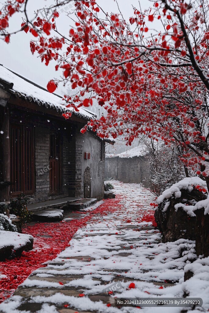 古庭院飄雪