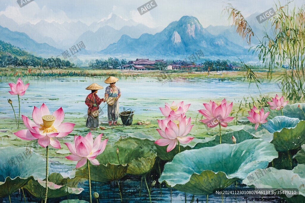寫實油畫荷花