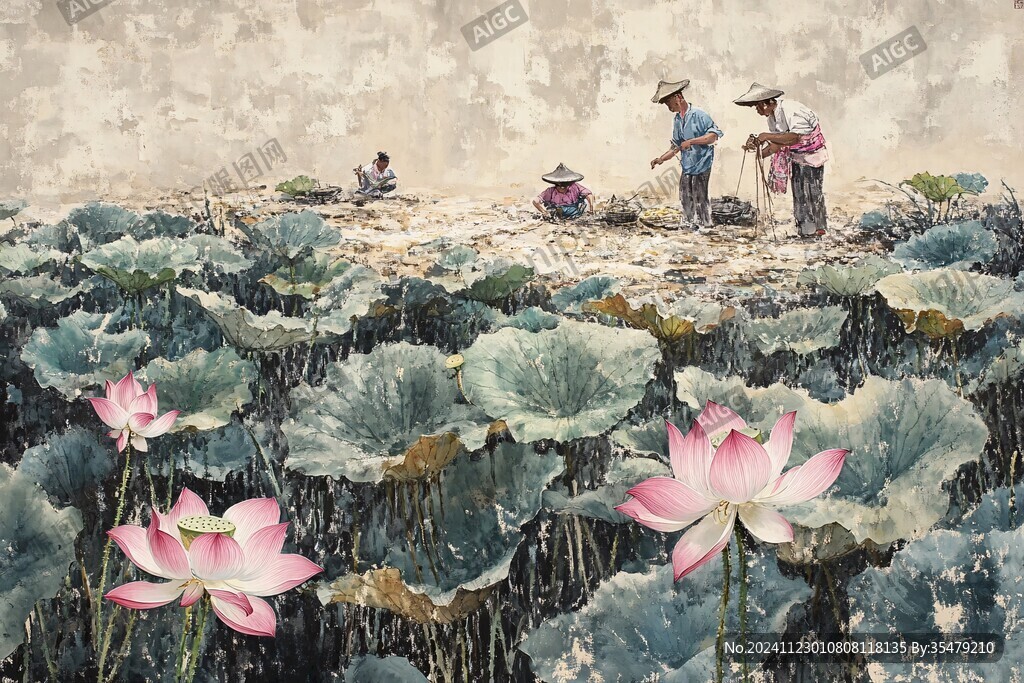 采菱手繪無(wú)框畫(huà)背景
