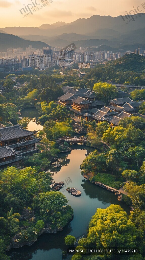航拍中式園林