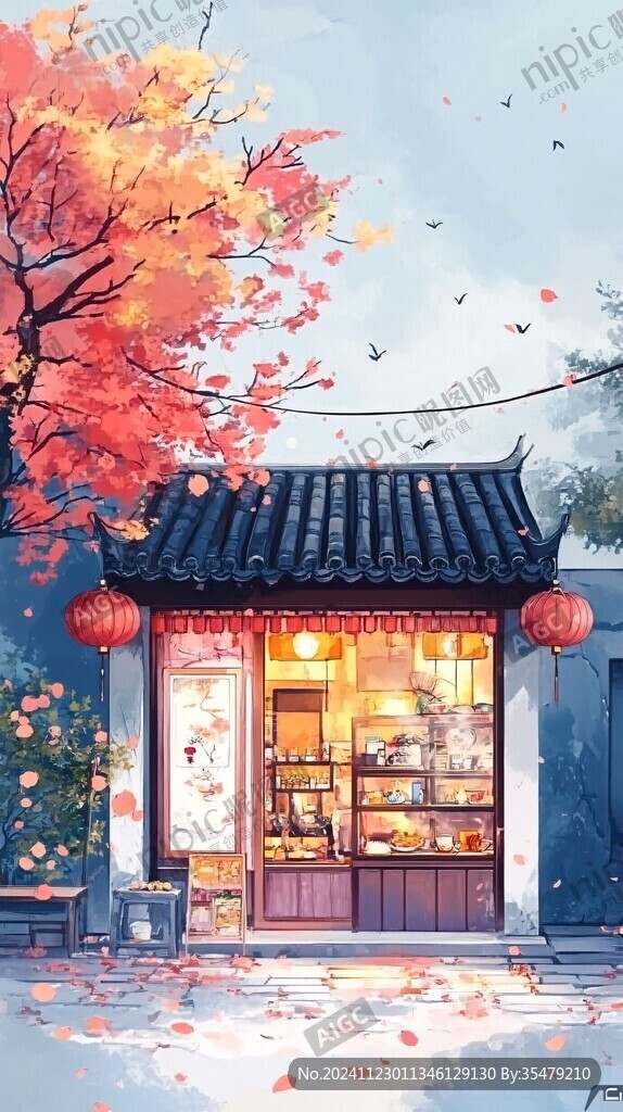 古風(fēng)秋天景色插畫