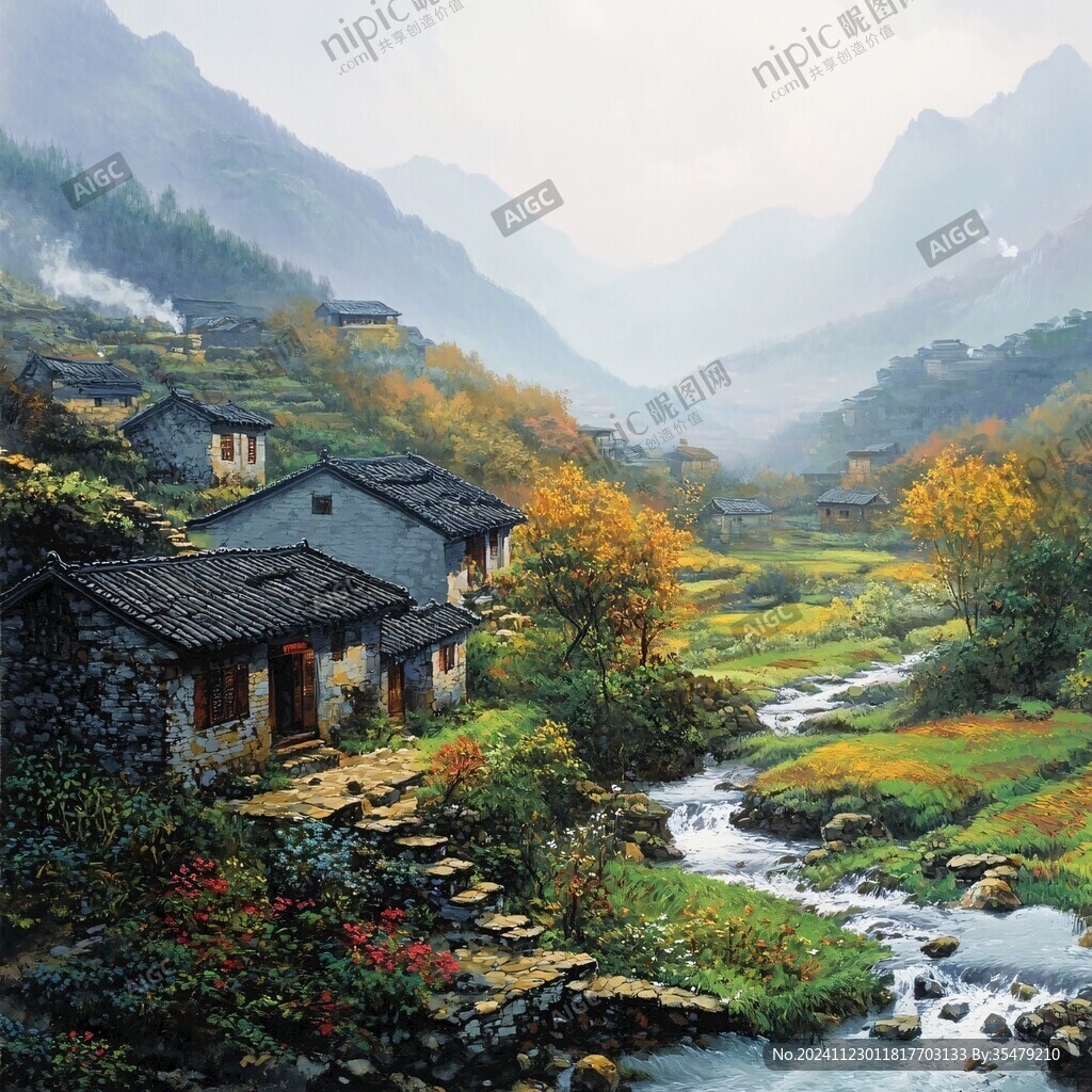 爨底下風(fēng)情油畫
