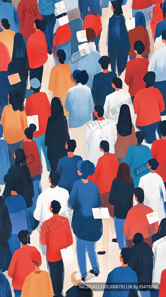 街道上熙熙攘攘的人群插畫