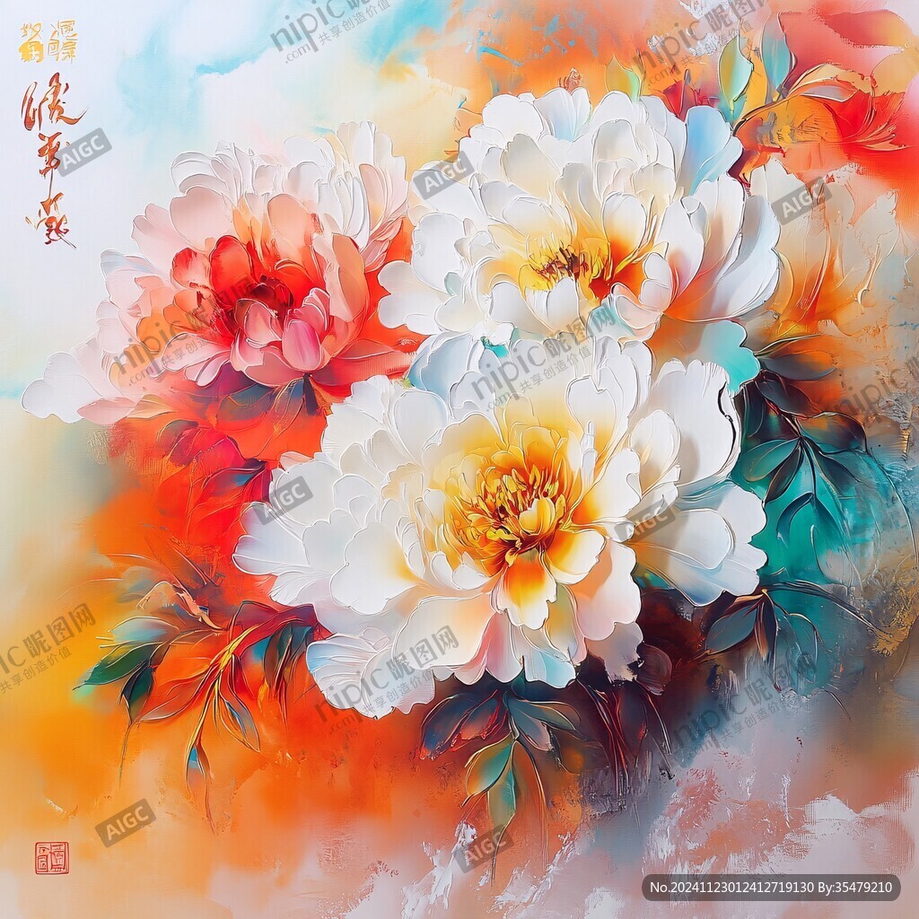 鼠繪牡丹