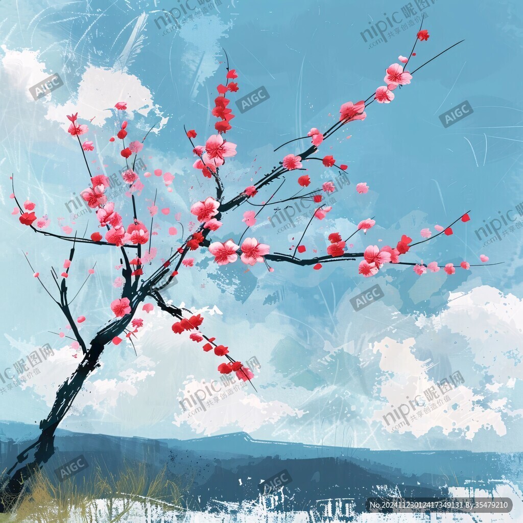 板繪梅花插畫