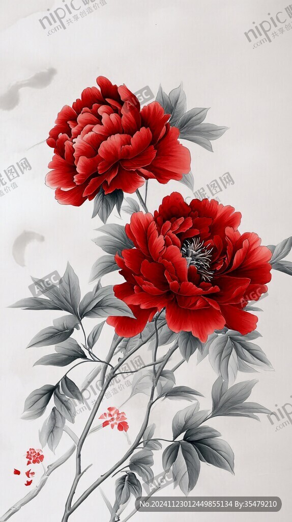 鼠繪牡丹