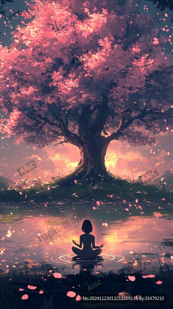 櫻花樹下的少女