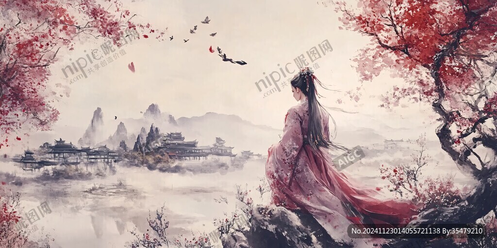 古風人像水墨山水