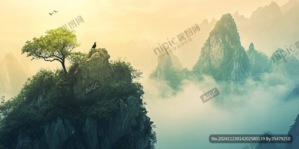 迎客松意境山水