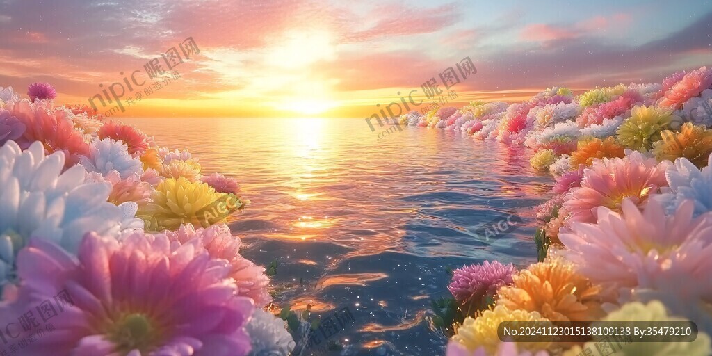 唯美夕陽花海
