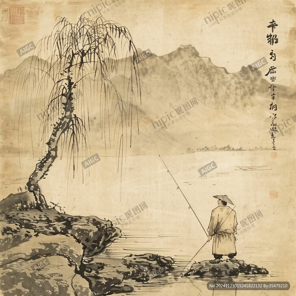 松下垂釣圖