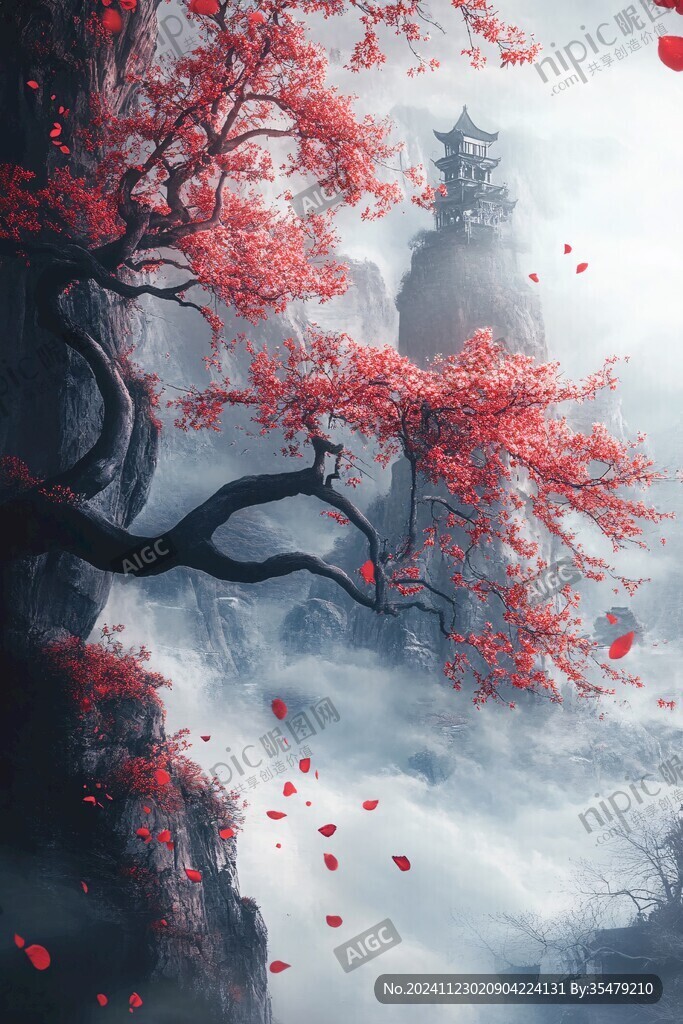 樓閣古風(fēng)仙鹿仙景
