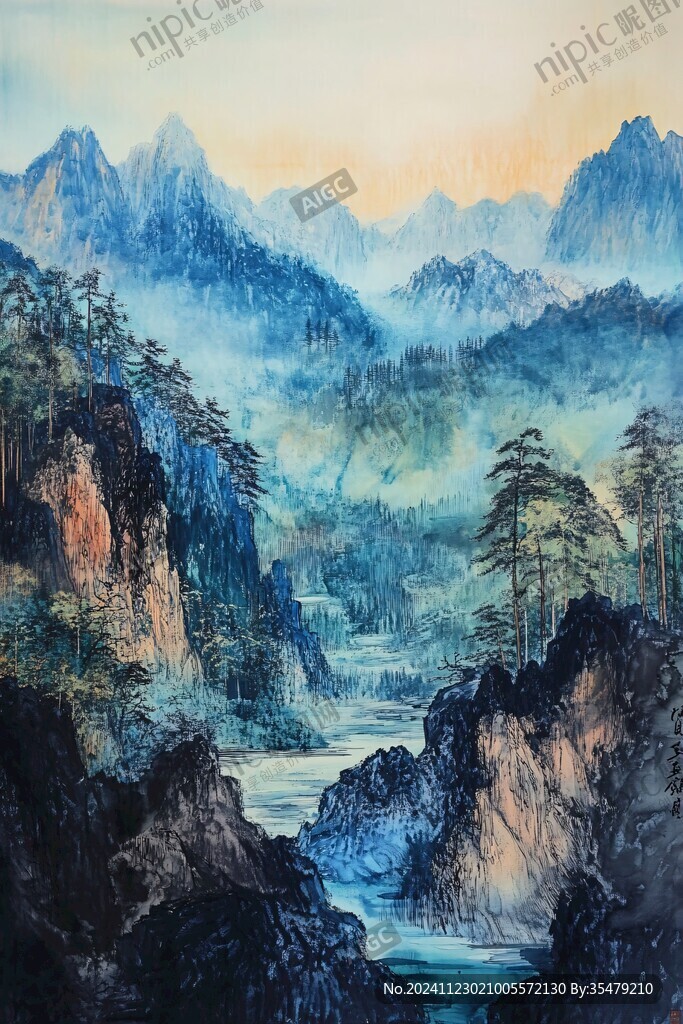 迎客松油畫