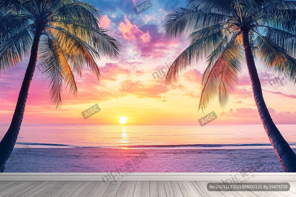 海邊夕陽椰樹