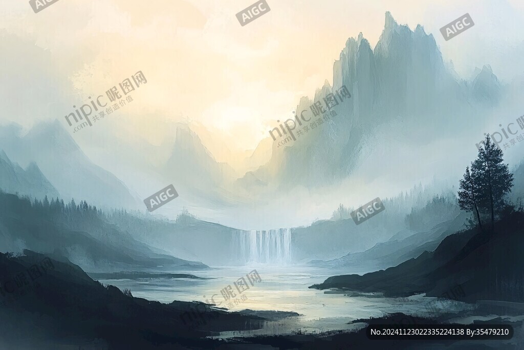 唯美山川插畫