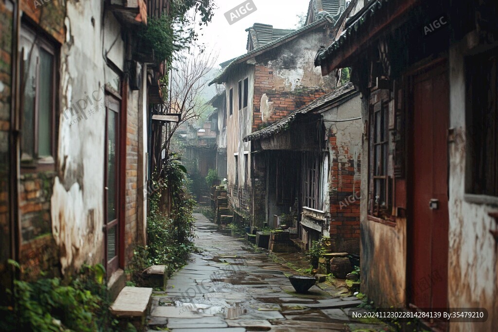 雨中的石板街