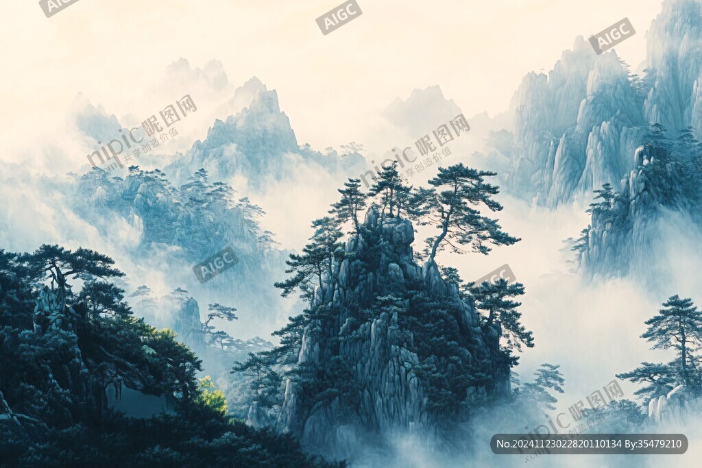 迎客松水墨山川