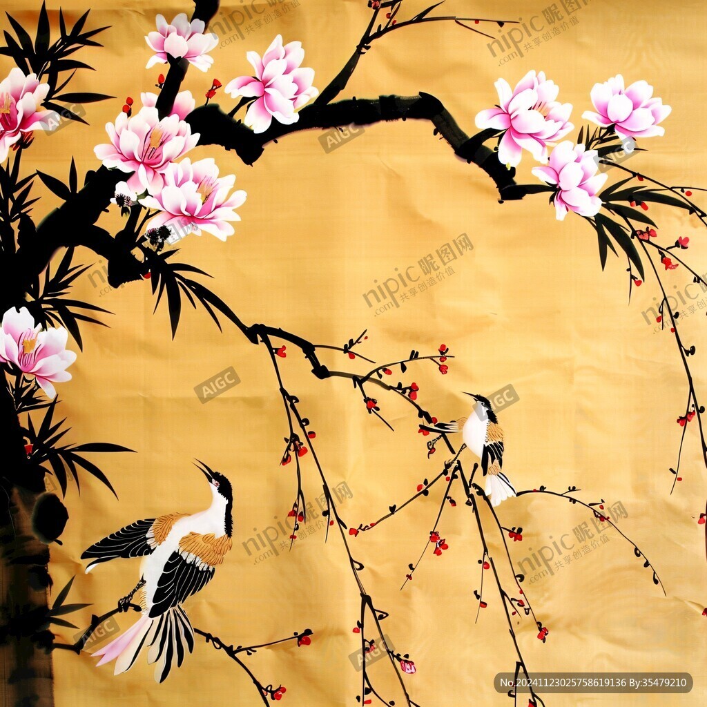 手繪花鳥(niǎo)真絲