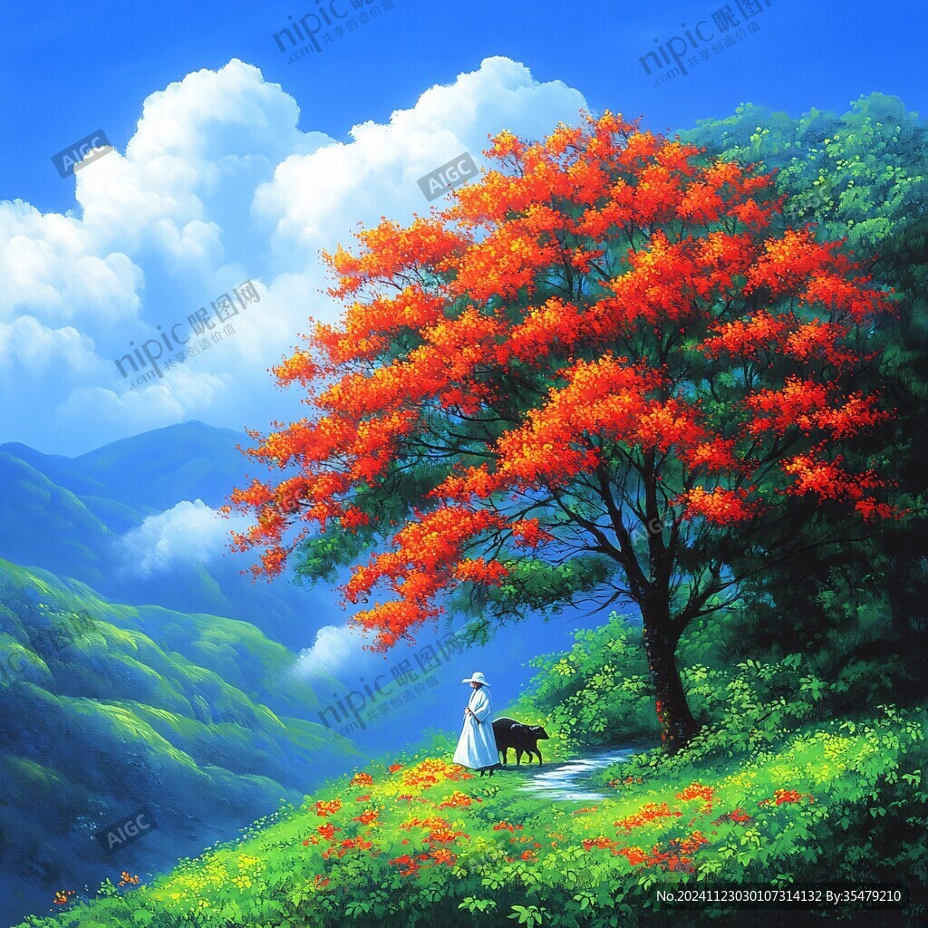 楓樹風景油畫