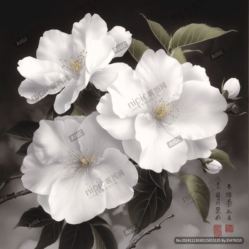 鼠繪茶花