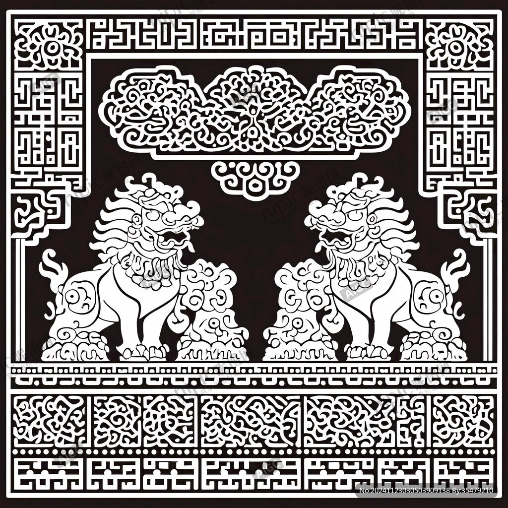 雙獅獻(xiàn)壽剪影圖案