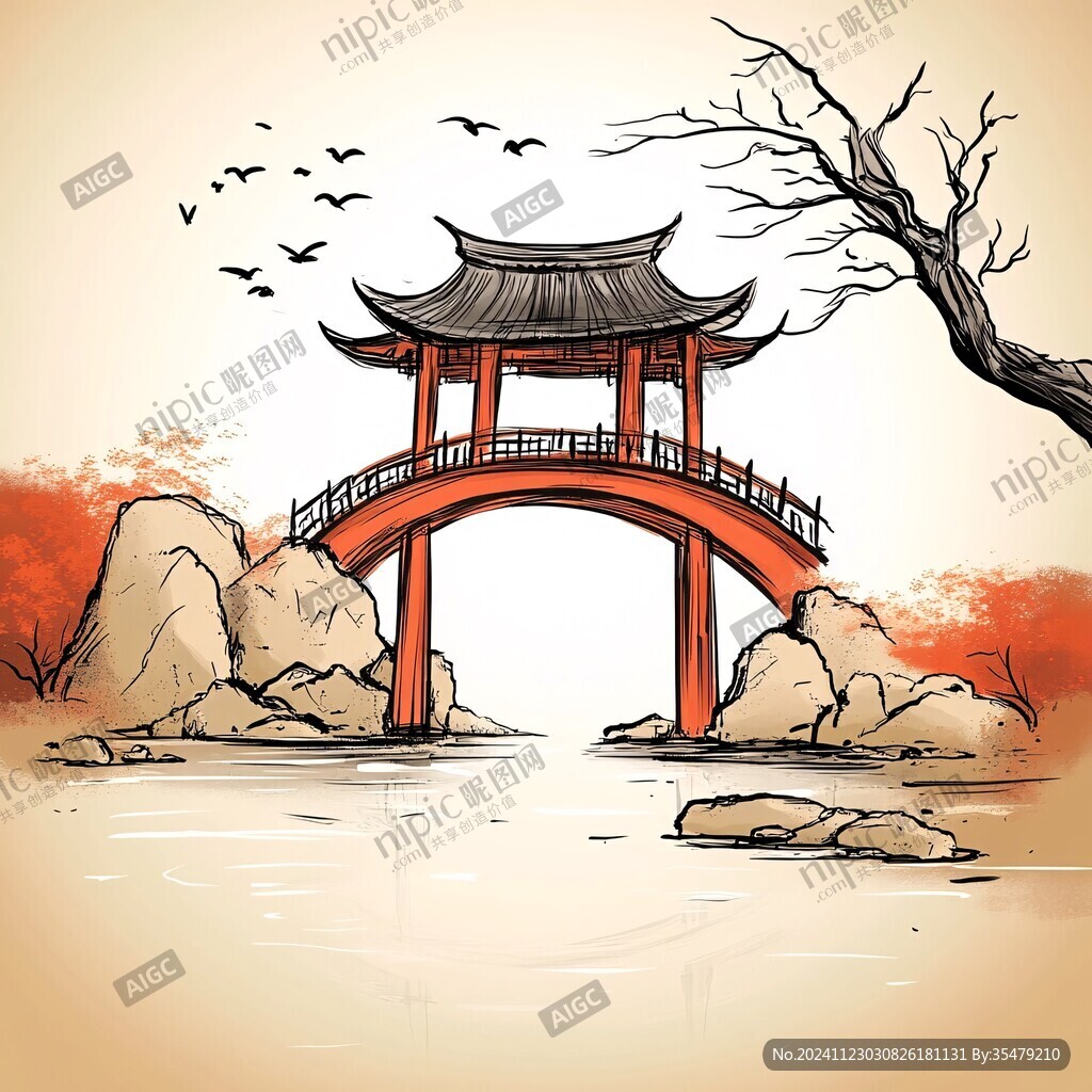 手繪橋亭