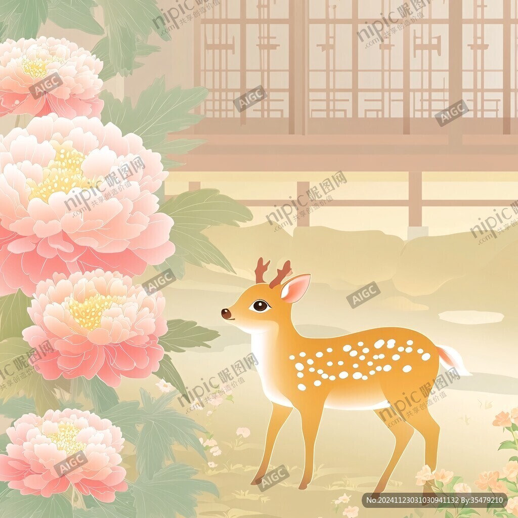 鹿與花插畫
