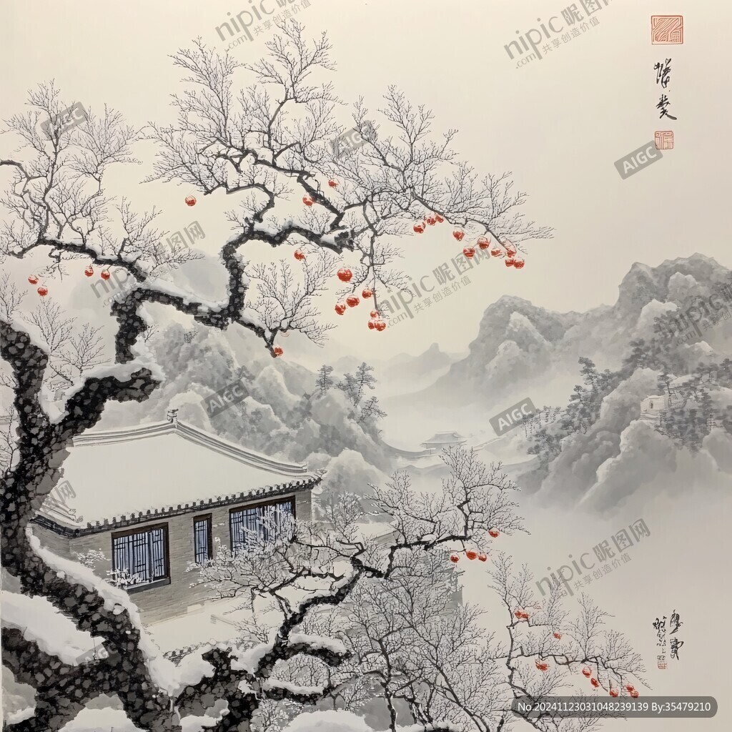 粉彩雪景圖