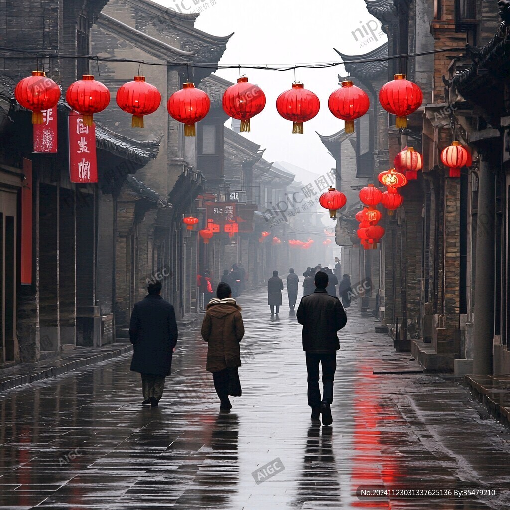 巷道游人紅燈籠