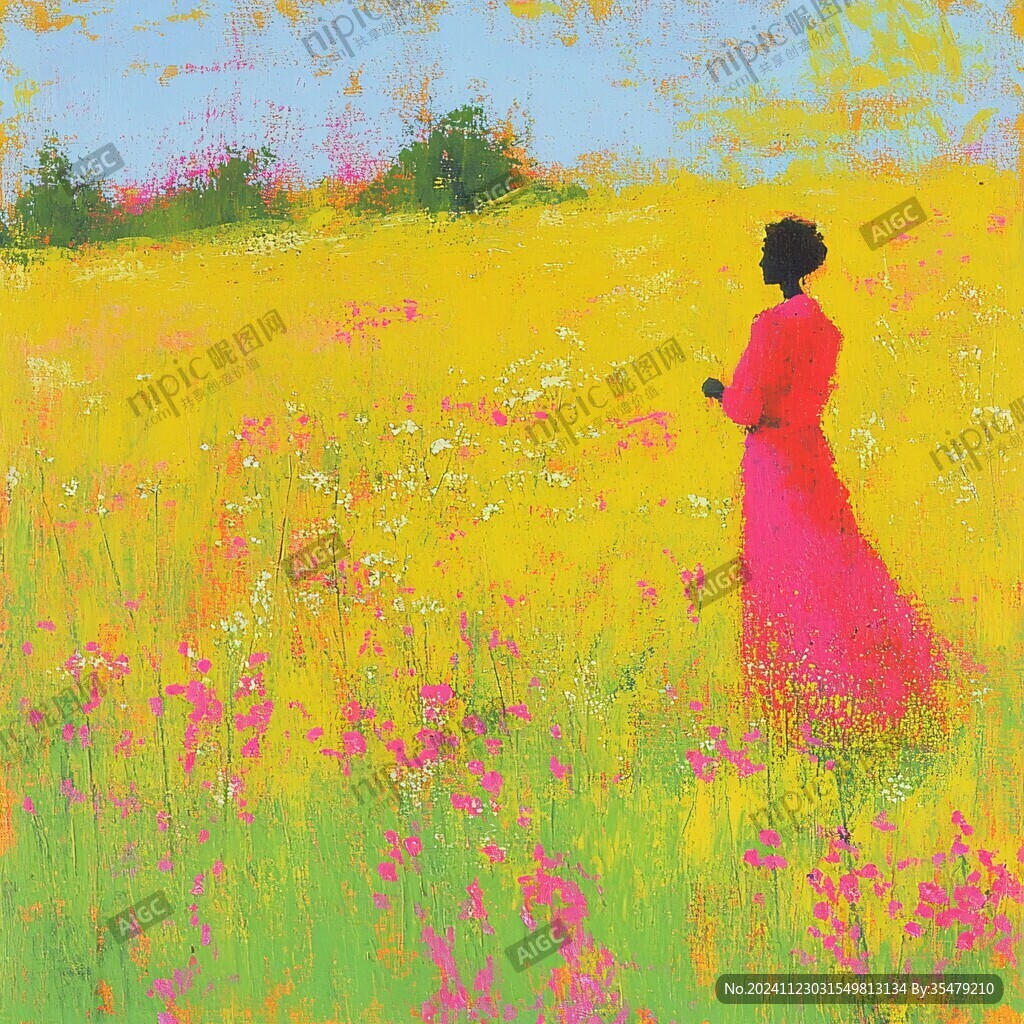花叢女人背影
