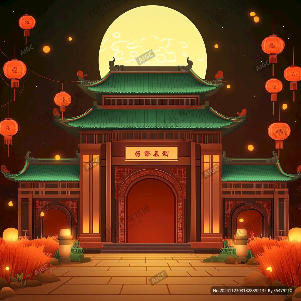 中秋建筑插畫