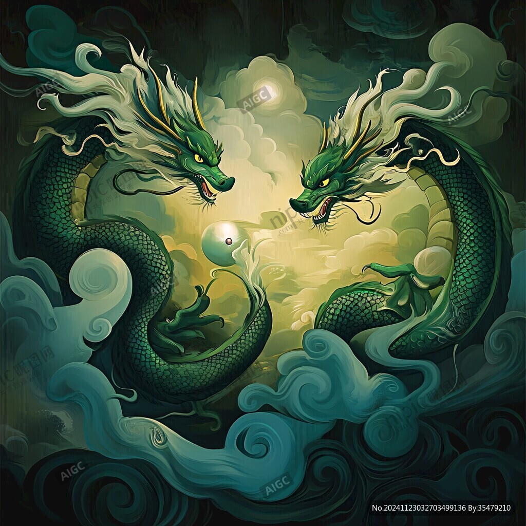 雙龍戲珠插畫