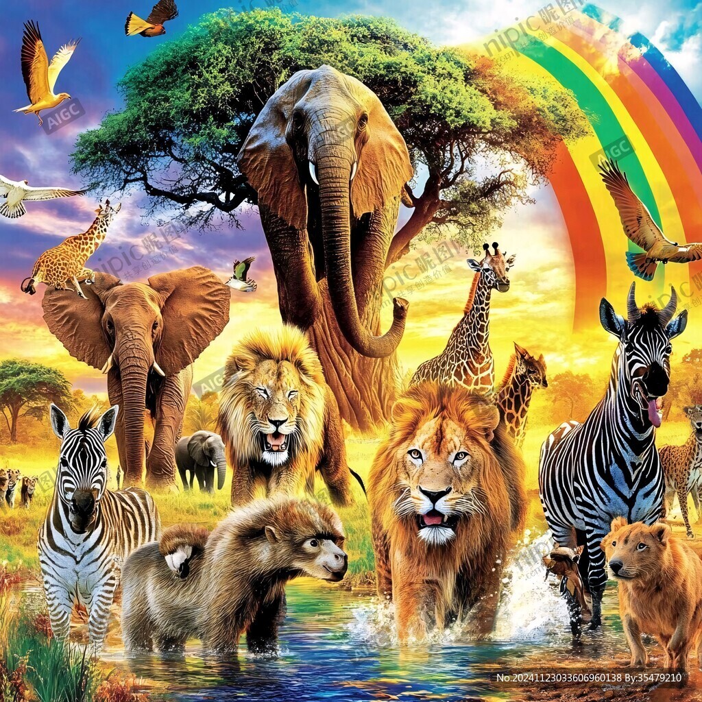 動物3d合影畫