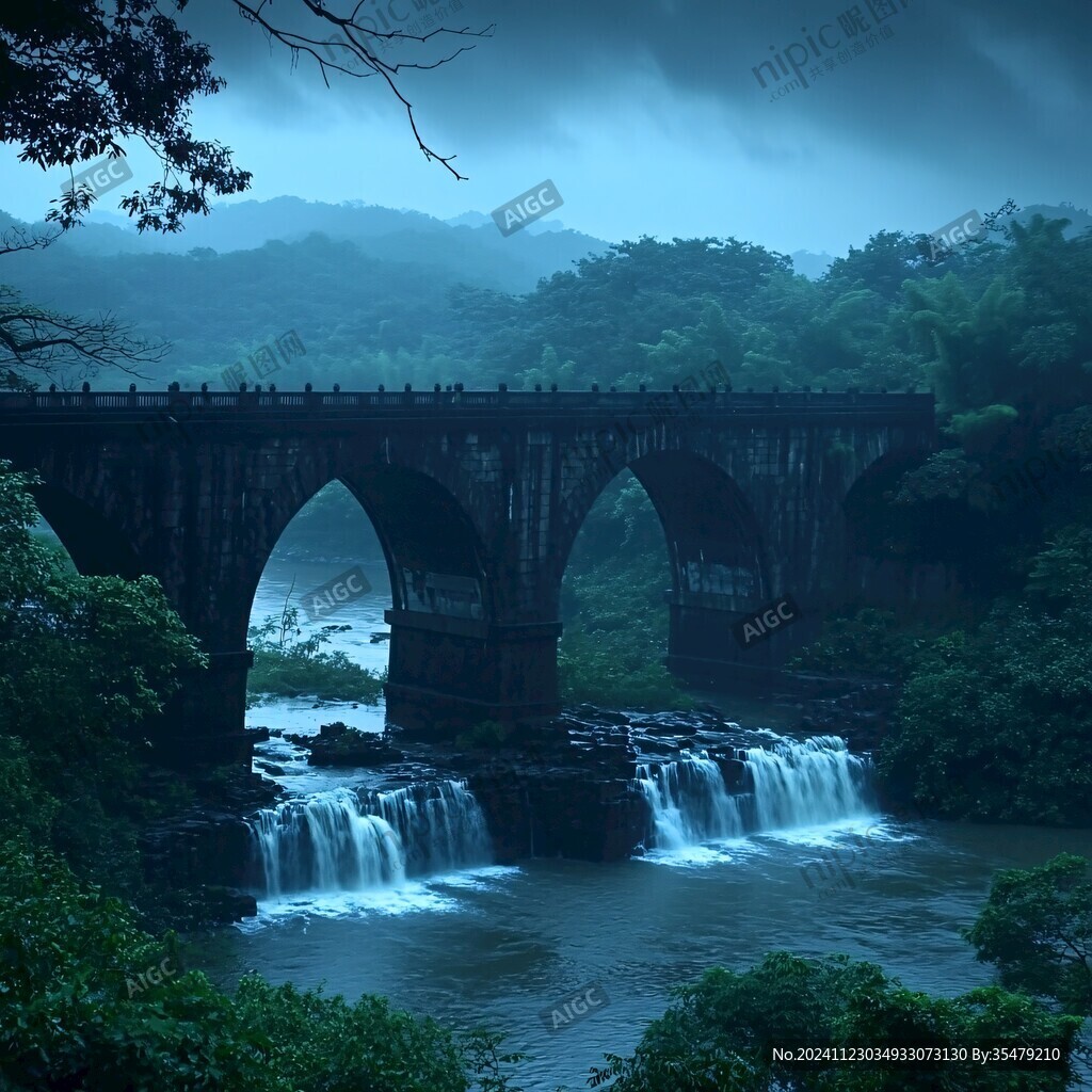 雨中古橋