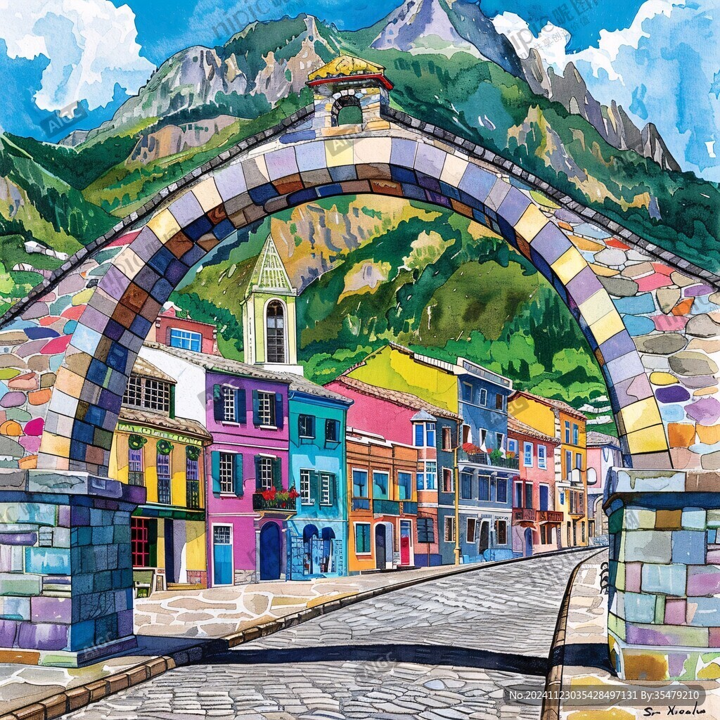西班牙旅游景點水彩