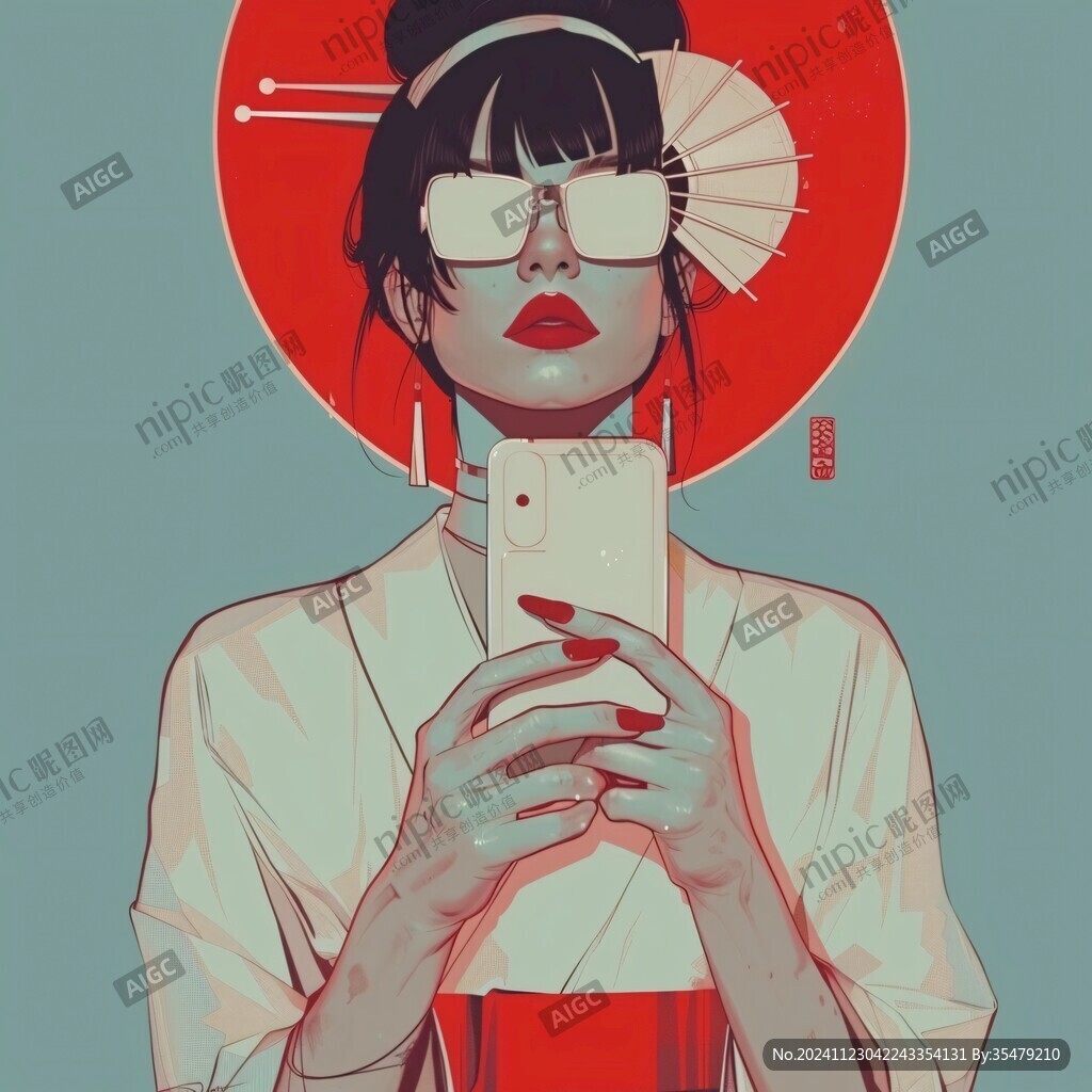 插畫自拍的女人