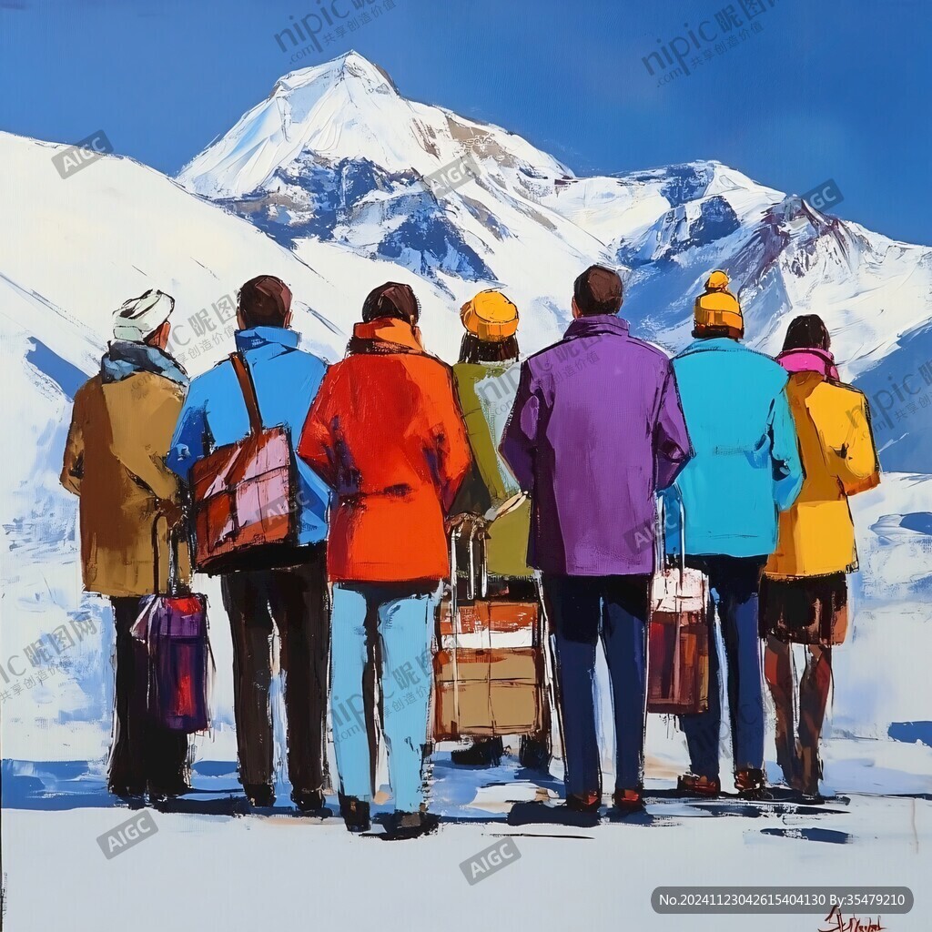 登山隊背影