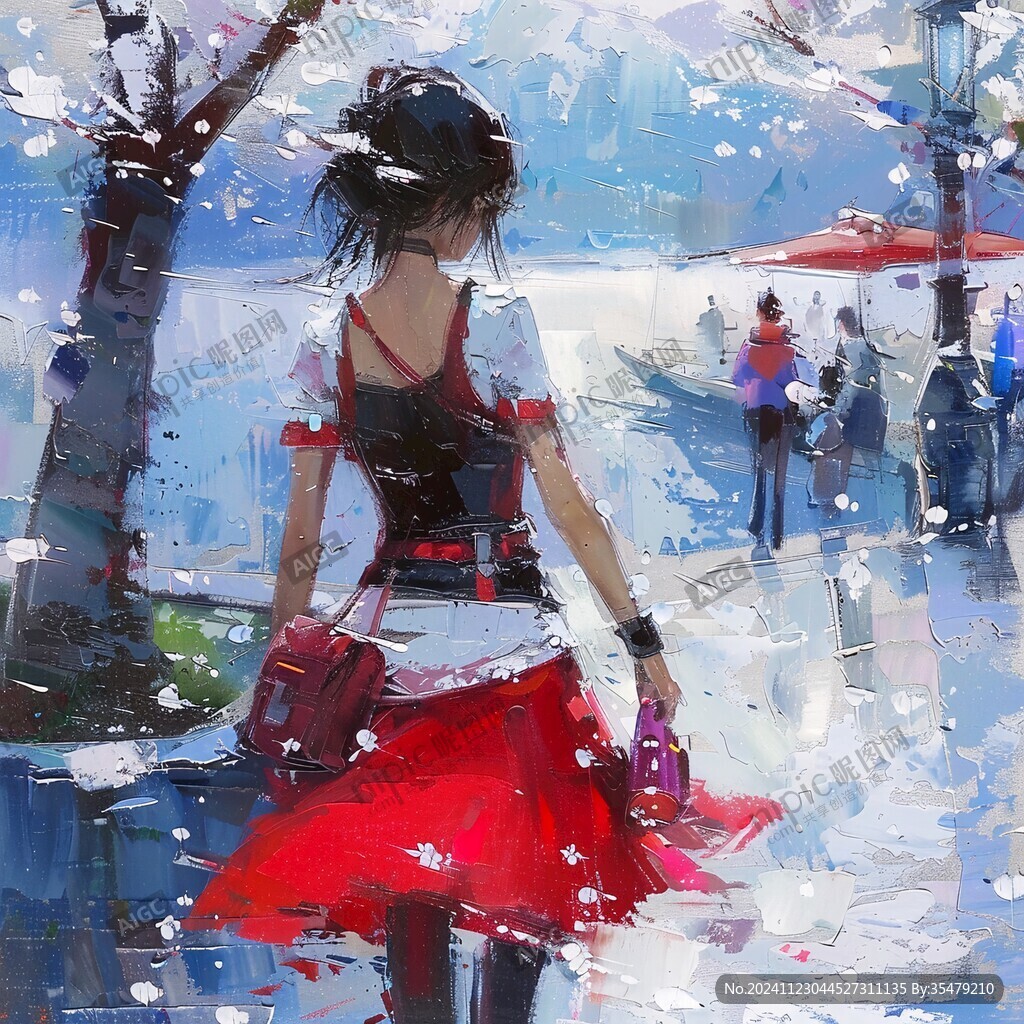 紅衣少女背影