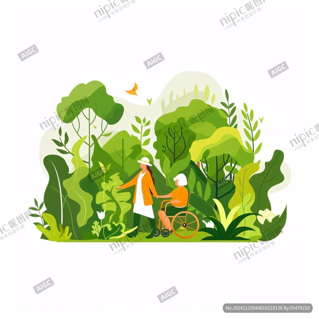 人物綠植元素插畫