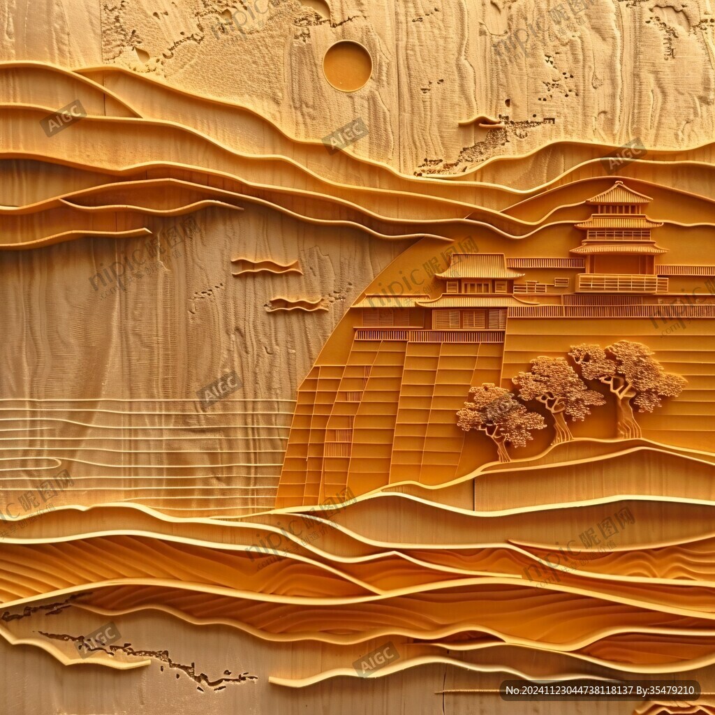 金色浮雕山水